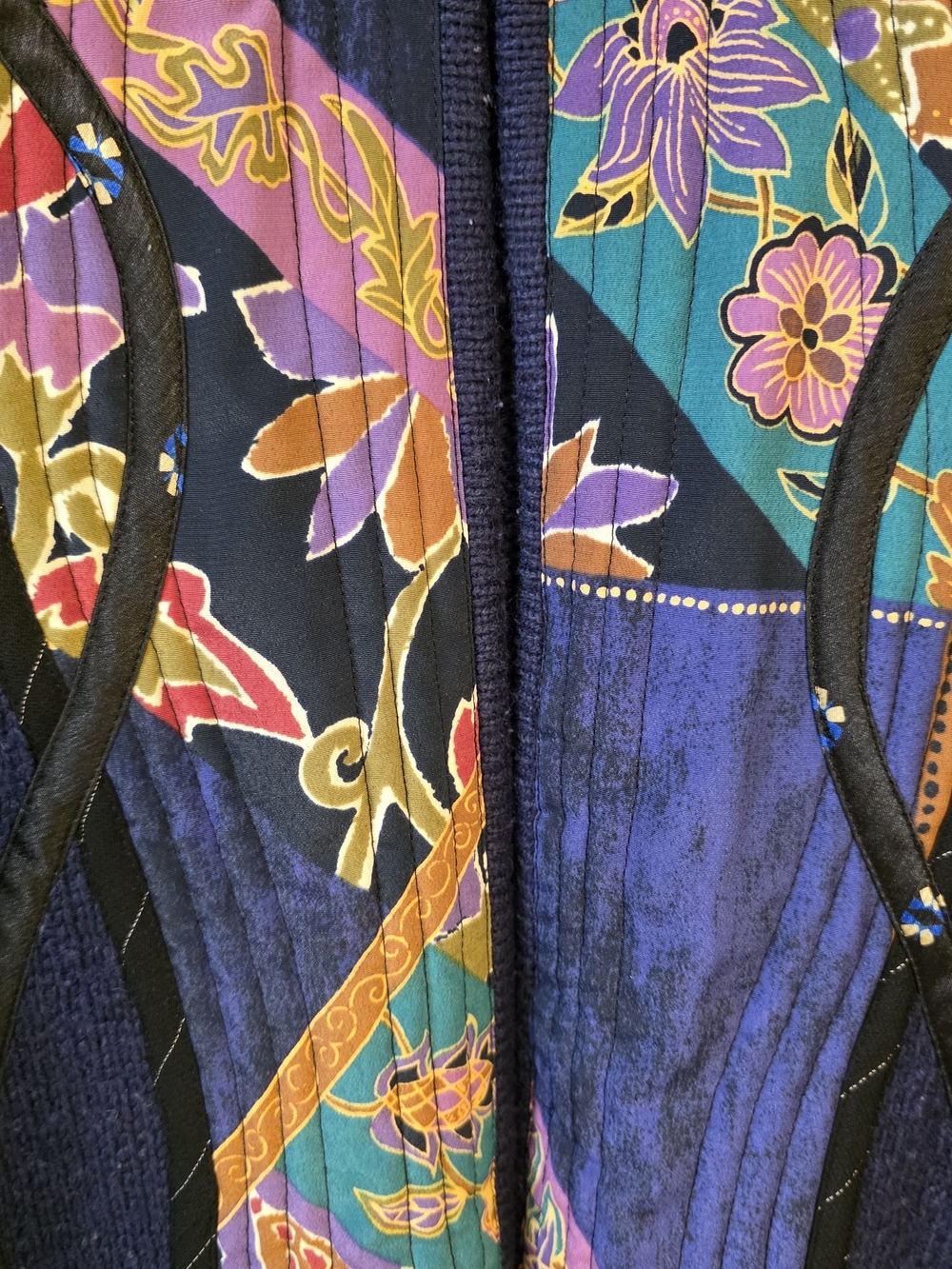 Nic+Zoe Navy Open-Front Cardigan with Floral Trim